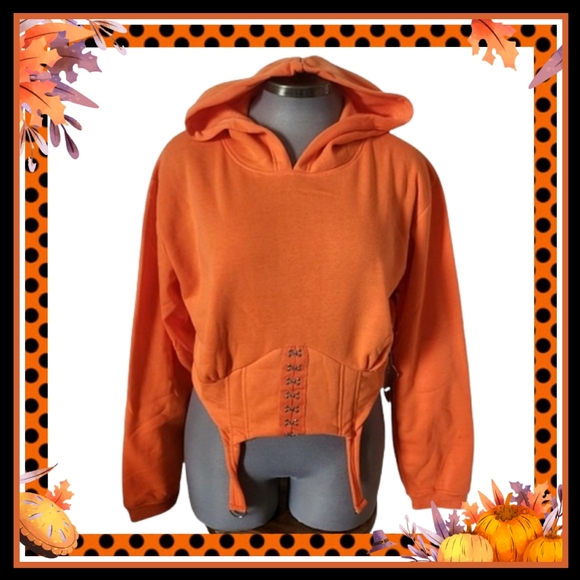 CORSET STYLE ☆ ORANGE ☆ CROPPED HOODIE ☆ NWT - Picture 1 of 13